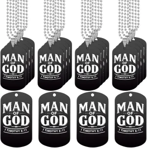15 Pcs Father's Day Gift Man of God Christian Dog Tag Bible Verses Dog Tag Necklace Religious Stainless Steel Necklace with Chain for Church Dad Pastors Sunday School Inspirational Gift