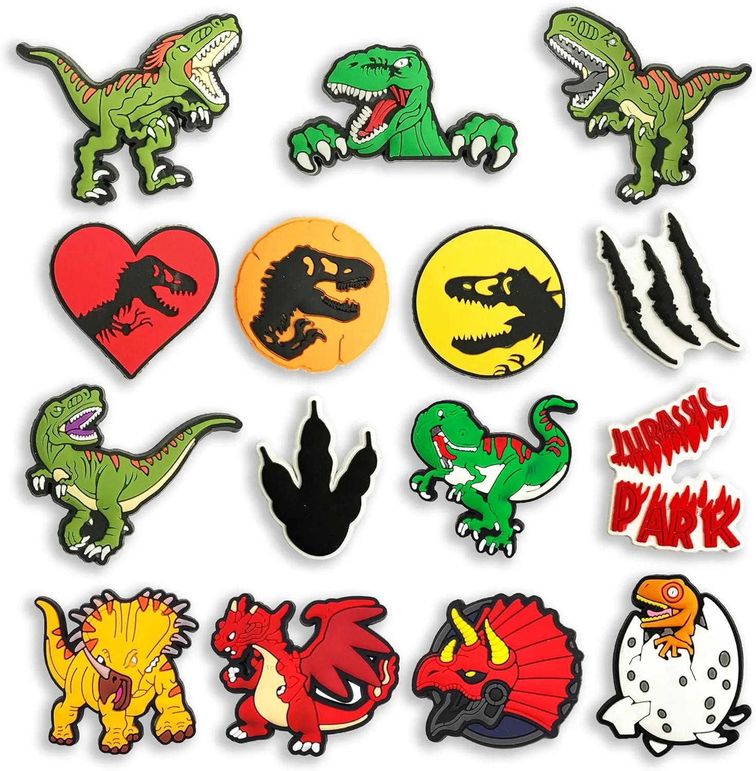 15PCS Dinosaur Shoe Charms for Boys Kids - PVC Decoration for Shoes & Bracelets - Dinosaurs Themed Party Favor