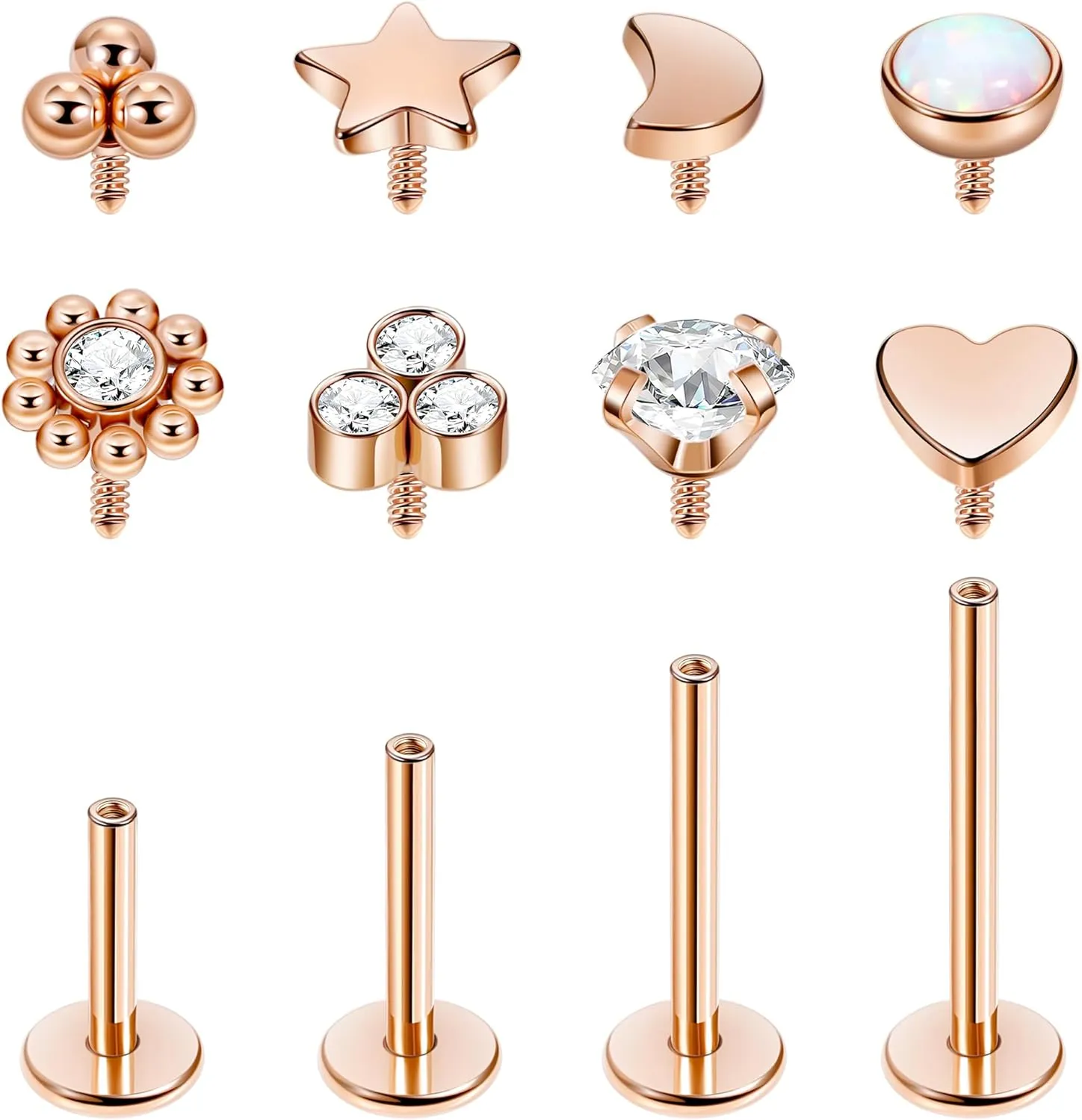 16G 18G 316L Stainless Steel Internally Threaded Labret Monroe Studs Lip Rings Stud for Women Men Flat Back Cartilage Tragus Earrings Studs Forward Helix Earrings Conch Medusa Piercing
