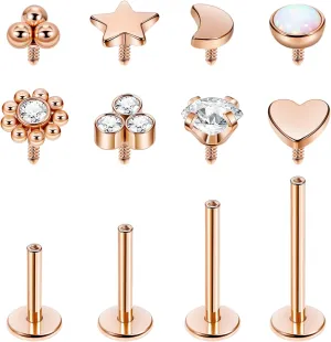16G 18G 316L Stainless Steel Internally Threaded Labret Monroe Studs Lip Rings Stud for Women Men Flat Back Cartilage Tragus Earrings Studs Forward Helix Earrings Conch Medusa Piercing