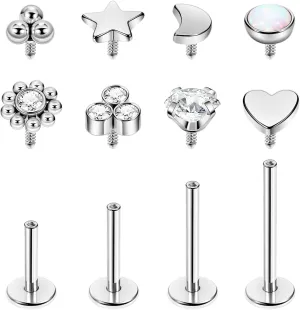 16G 18G 316L Stainless Steel Internally Threaded Labret Monroe Studs Lip Rings Stud for Women Men Flat Back Cartilage Tragus Earrings Studs Forward Helix Earrings Conch Medusa Piercing