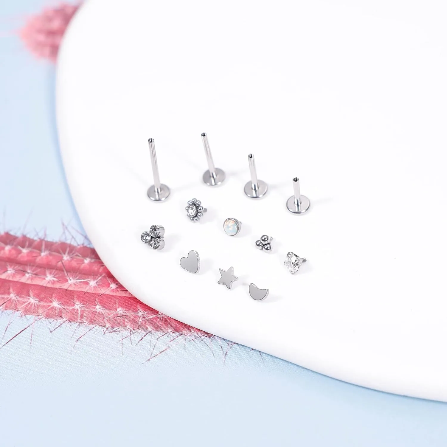 16G 18G 316L Stainless Steel Internally Threaded Labret Monroe Studs Lip Rings Stud for Women Men Flat Back Cartilage Tragus Earrings Studs Forward Helix Earrings Conch Medusa Piercing