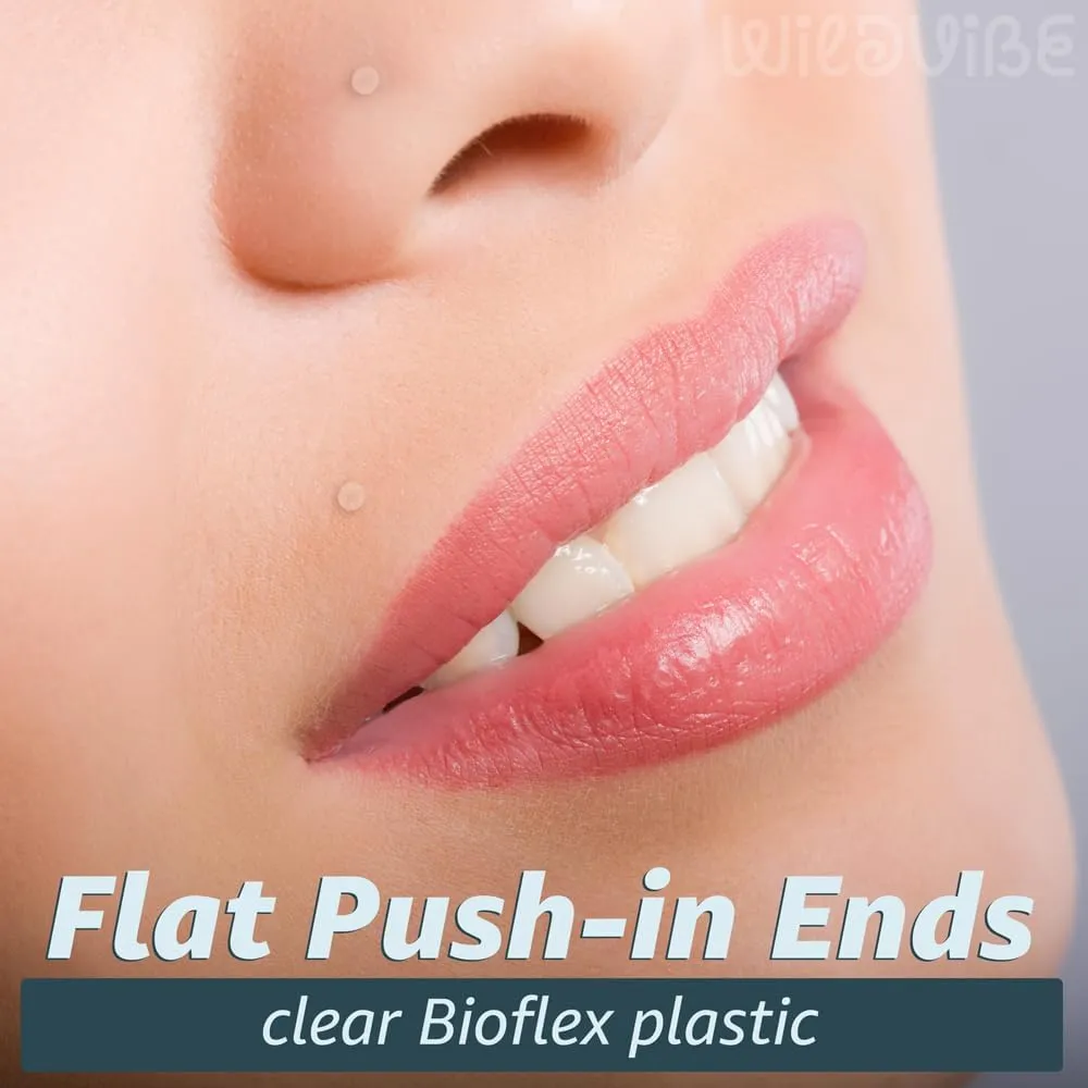 16g Clear Earrings for Sports, Work, Surgery - Bioflex Labret Clear Piercing Retainers 10pc Set - Plastic Clear Piercings Stud Earrings for Cartilage Helix Tragus Lip Medusa Monroe (6mm, 8mm, 10mm, 12mm)