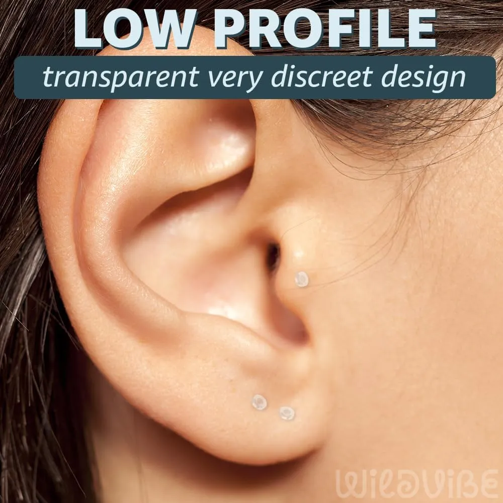 16g Clear Earrings for Sports, Work, Surgery - Bioflex Labret Clear Piercing Retainers 10pc Set - Plastic Clear Piercings Stud Earrings for Cartilage Helix Tragus Lip Medusa Monroe (6mm, 8mm, 10mm, 12mm)
