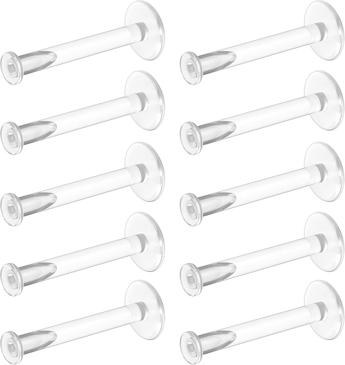 16g Clear Earrings for Sports, Work, Surgery - Bioflex Labret Clear Piercing Retainers 10pc Set - Plastic Clear Piercings Stud Earrings for Cartilage Helix Tragus Lip Medusa Monroe (6mm, 8mm, 10mm, 12mm)