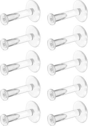 16g Clear Earrings for Sports, Work, Surgery - Bioflex Labret Clear Piercing Retainers 10pc Set - Plastic Clear Piercings Stud Earrings for Cartilage Helix Tragus Lip Medusa Monroe (6mm, 8mm, 10mm, 12mm)