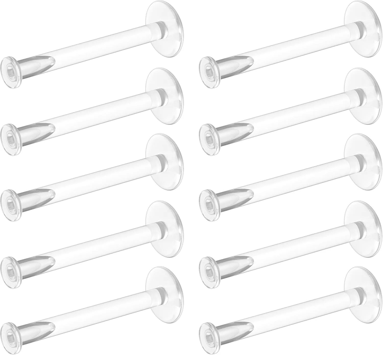 16g Clear Earrings for Sports, Work, Surgery - Bioflex Labret Clear Piercing Retainers 10pc Set - Plastic Clear Piercings Stud Earrings for Cartilage Helix Tragus Lip Medusa Monroe (6mm, 8mm, 10mm, 12mm)