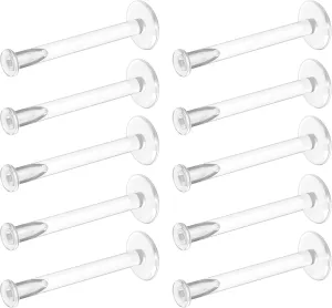 16g Clear Earrings for Sports, Work, Surgery - Bioflex Labret Clear Piercing Retainers 10pc Set - Plastic Clear Piercings Stud Earrings for Cartilage Helix Tragus Lip Medusa Monroe (6mm, 8mm, 10mm, 12mm)