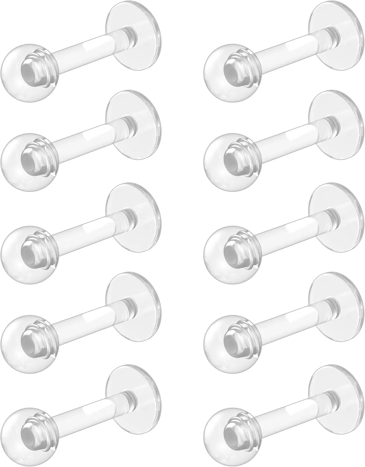 16g Clear Earrings - Piercing Retainers & Labret Studs - Bioflex Plastic Piercings for Surgery, Work, School, Sports (6mm, 8mm, 10mm, 12mm)