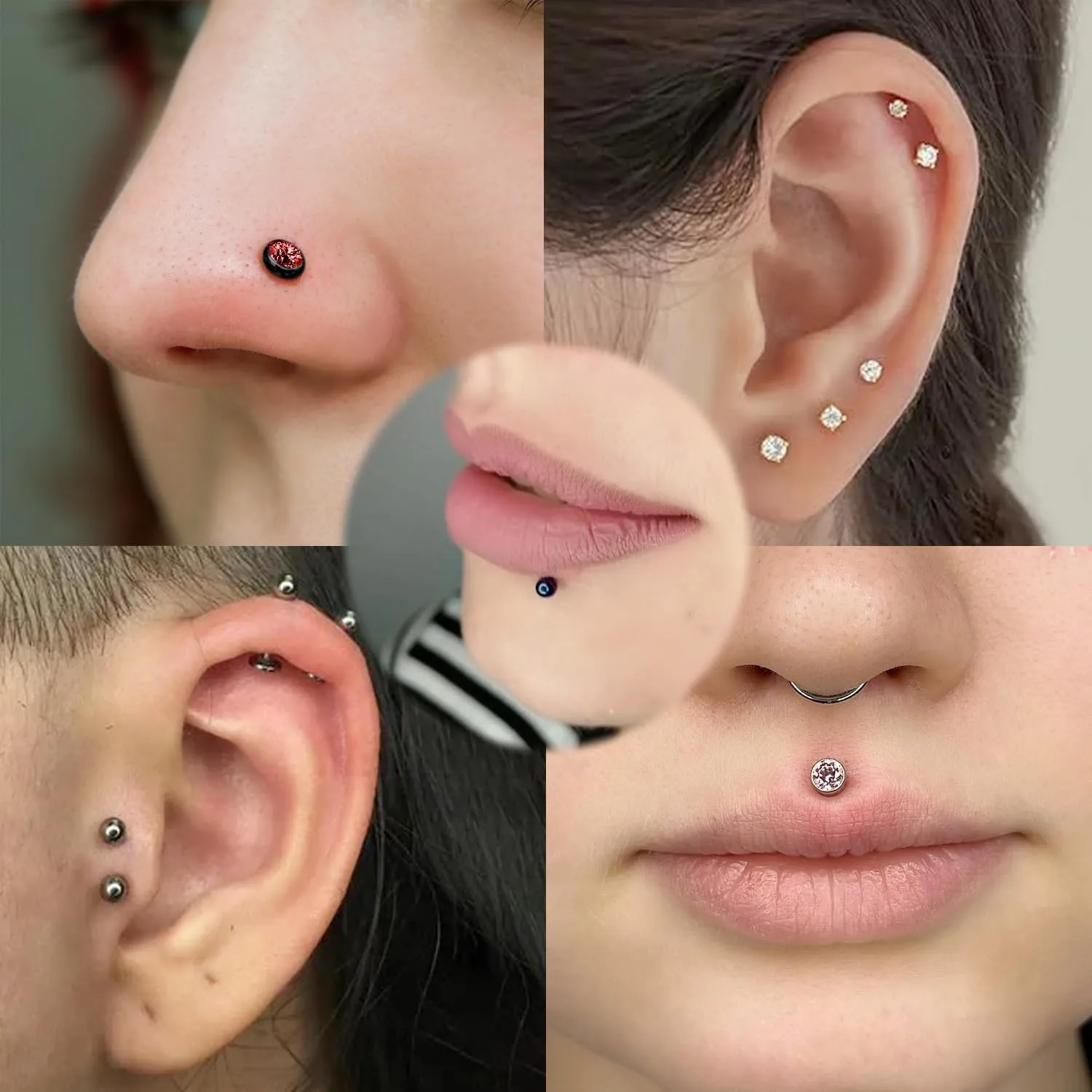 16g/18g Internal Thread CZ Stud Surgical Steel Piercing Jewelry for Tragus, Nose, Helix, Conch, Medusa, Lip, Labret - Cartilage Earring for Women Men 9pcs