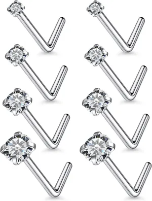 18G 20G 22G Astm F136 Titanium Nose Rings Studs Piercing Jewelry for Women Men Nose Nostril Piercing Jewelry Top Cubic Zirconia Clear CZ 1.5mm 2mm 2.5mm 3mm 4 Pair