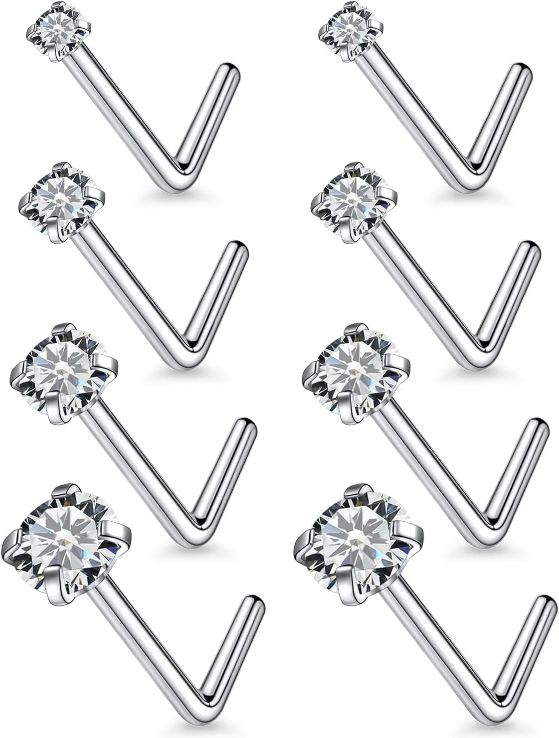 18G 20G 22G Astm F136 Titanium Nose Rings Studs Piercing Jewelry for Women Men Nose Nostril Piercing Jewelry Top Cubic Zirconia Clear CZ 1.5mm 2mm 2.5mm 3mm 4 Pair