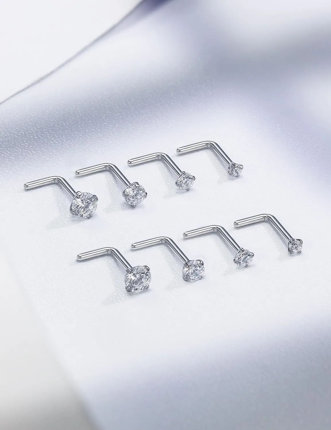 18G 20G 22G Astm F136 Titanium Nose Rings Studs Piercing Jewelry for Women Men Nose Nostril Piercing Jewelry Top Cubic Zirconia Clear CZ 1.5mm 2mm 2.5mm 3mm 4 Pair