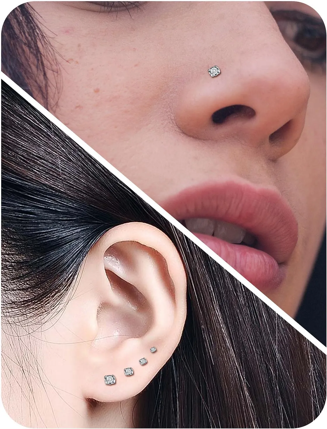 18G 20G 22G Astm F136 Titanium Nose Rings Studs Piercing Jewelry for Women Men Nose Nostril Piercing Jewelry Top Cubic Zirconia Clear CZ 1.5mm 2mm 2.5mm 3mm 4 Pair