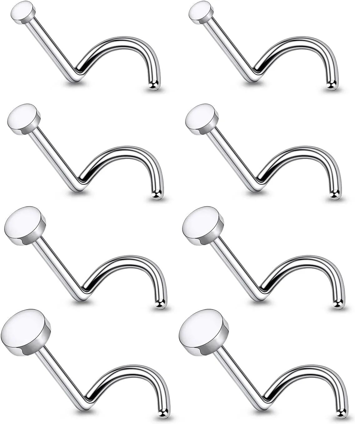 18G 20G 22G Astm F136 Titanium Nose Rings Studs Piercing Jewelry for Women Men Nose Nostril Piercing Jewelry Top Flat 1.5mm 2mm 2.5mm 3mm 4 Pair