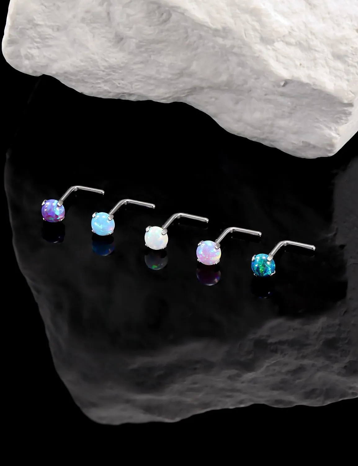 18G 20G 22G Astm F136 Titanium Nose Rings Studs Piercing Jewelry for Women Men Opal Nose Rings Nostril Piercing Jewelry Top Opal 1.5mm 2mm 2.5mm 3mm 5PCS