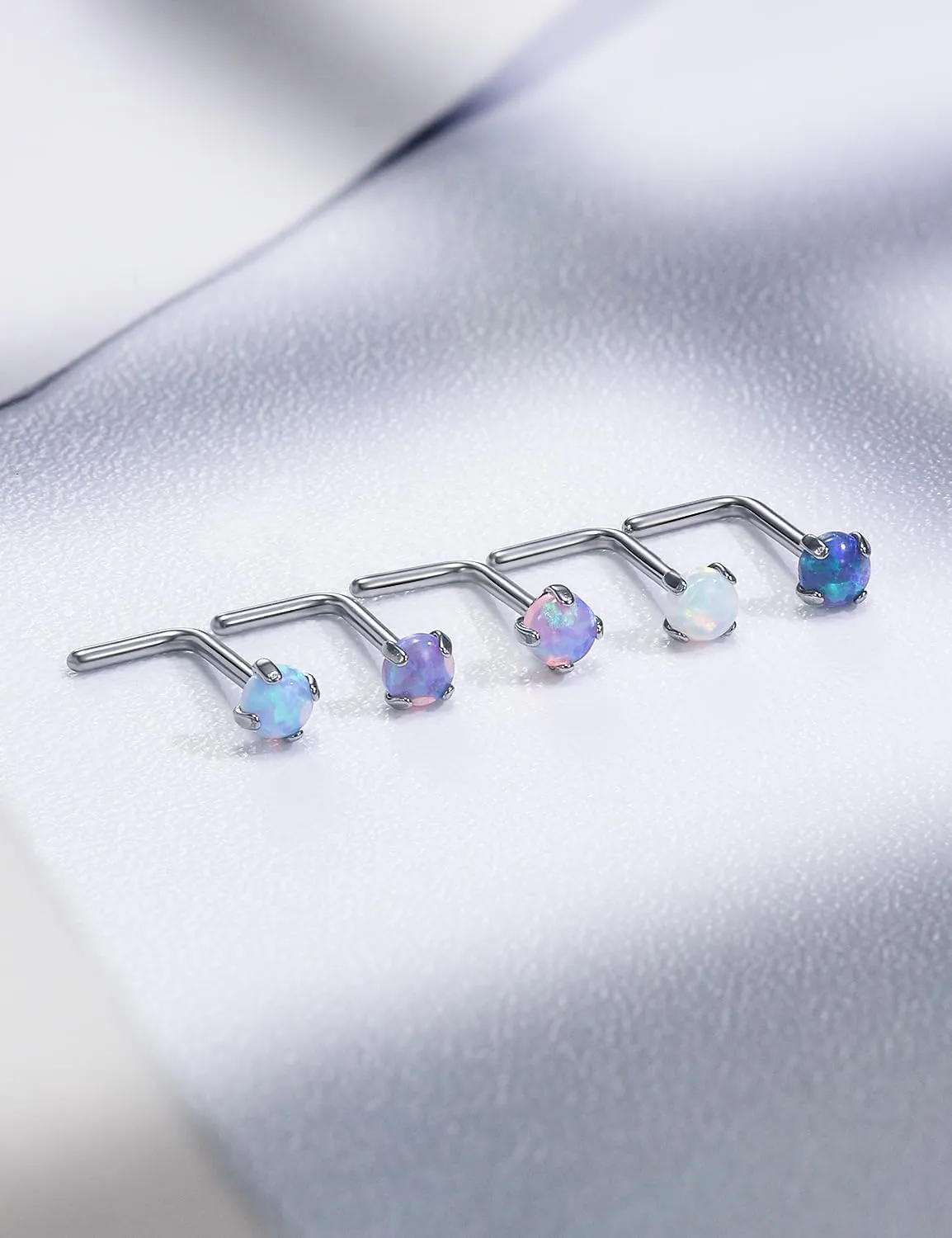 18G 20G 22G Astm F136 Titanium Nose Rings Studs Piercing Jewelry for Women Men Opal Nose Rings Nostril Piercing Jewelry Top Opal 1.5mm 2mm 2.5mm 3mm 5PCS