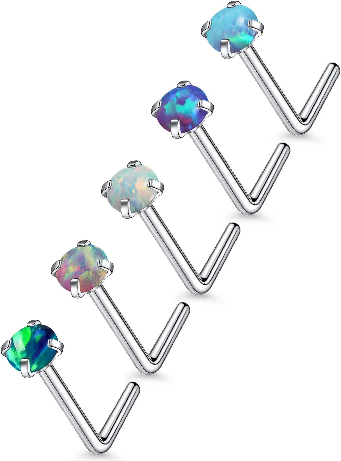18G 20G 22G Astm F136 Titanium Nose Rings Studs Piercing Jewelry for Women Men Opal Nose Rings Nostril Piercing Jewelry Top Opal 1.5mm 2mm 2.5mm 3mm 5PCS