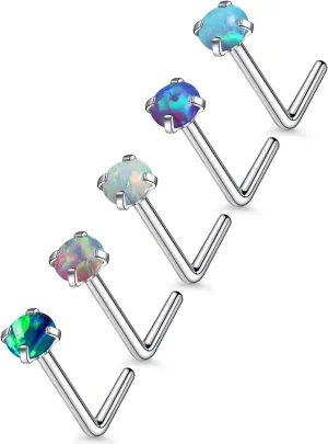 18G 20G 22G Astm F136 Titanium Nose Rings Studs Piercing Jewelry for Women Men Opal Nose Rings Nostril Piercing Jewelry Top Opal 1.5mm 2mm 2.5mm 3mm 5PCS