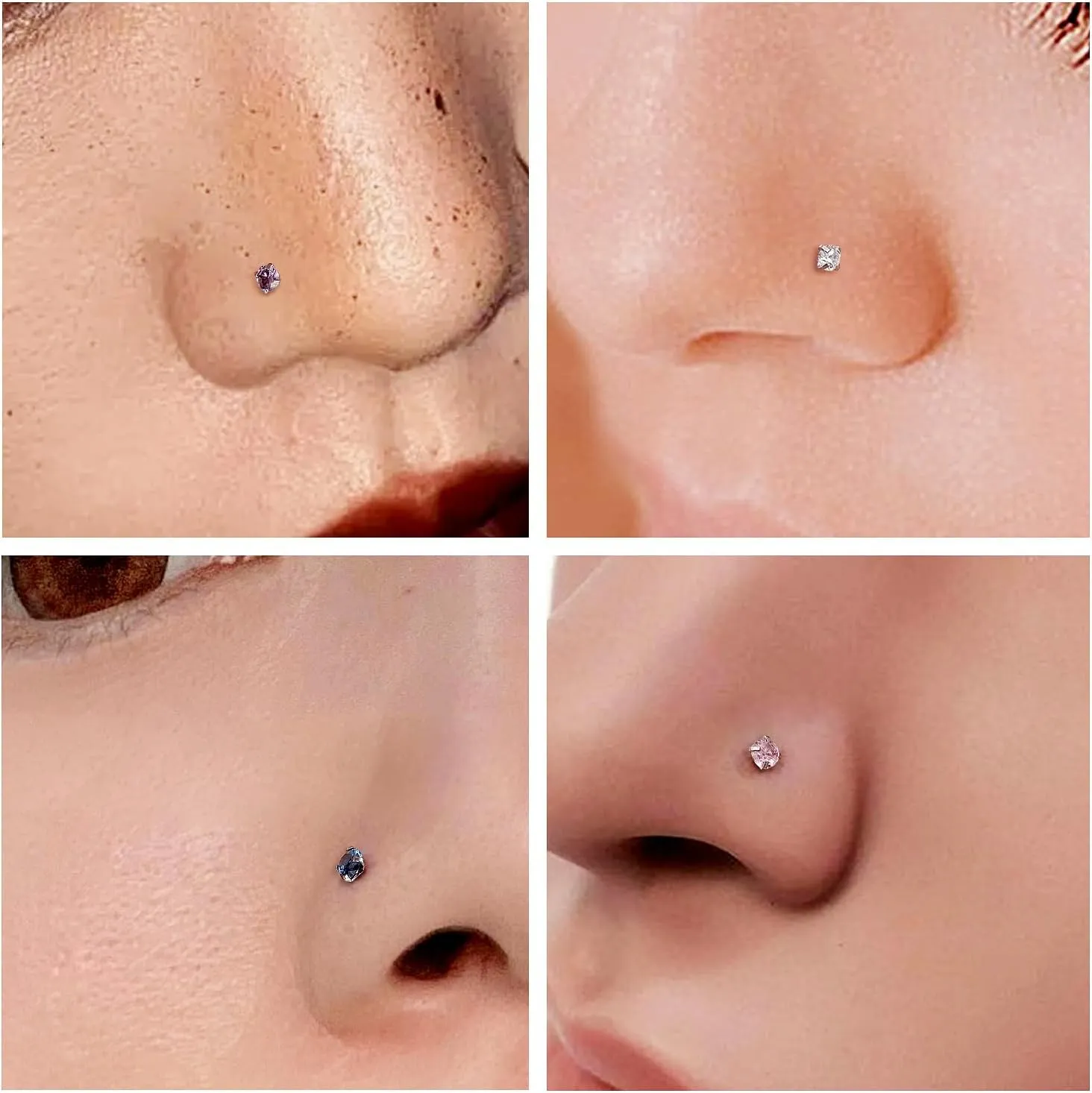 18G 20G 22G Surgical Steel Cubic Zirconia Nose Rings Studs for Women Men Nose Piercing Jewelry Top Diamond 1.5mm 2mm
