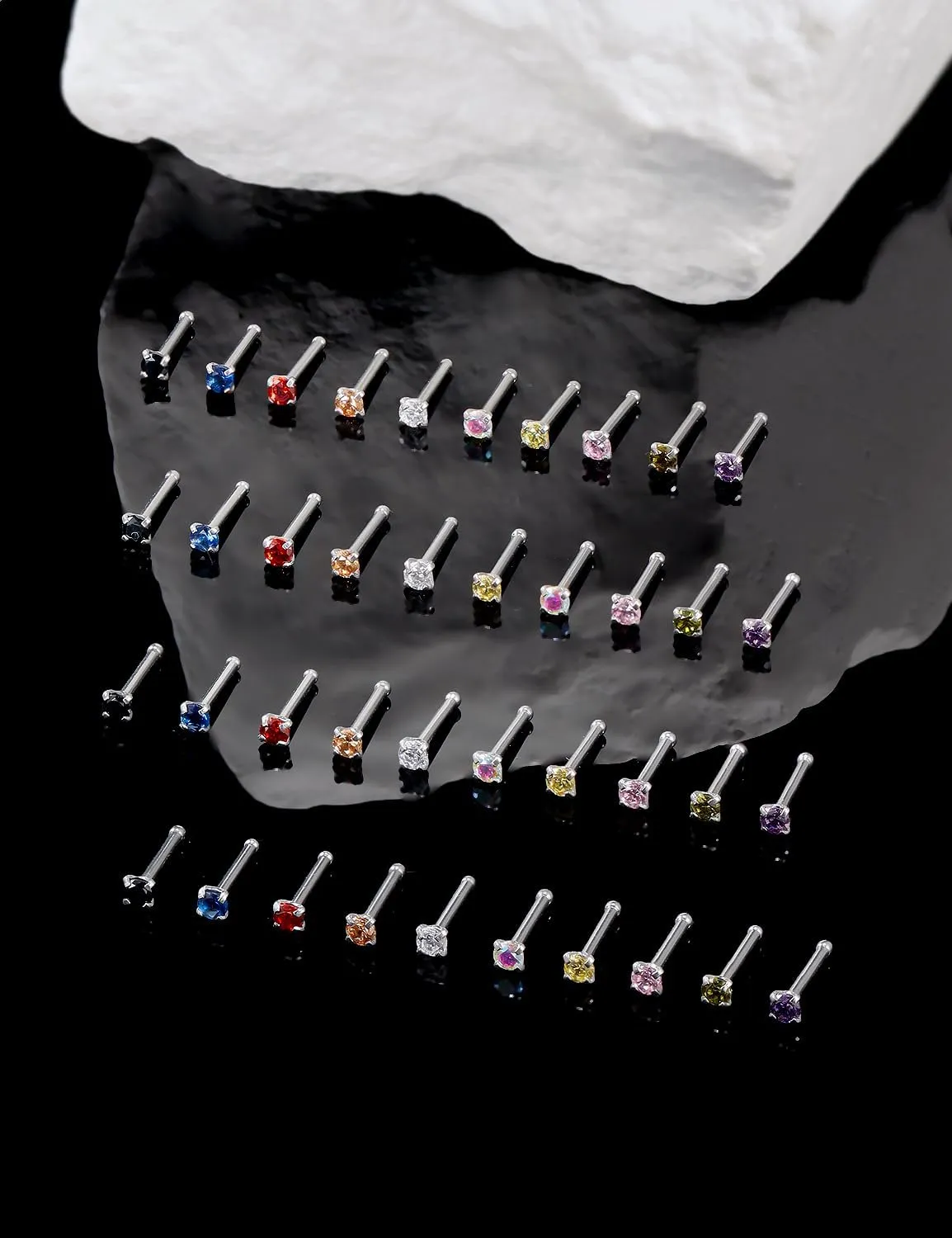 18G 20G 22G Surgical Steel Cubic Zirconia Nose Rings Studs for Women Men Nose Piercing Jewelry Top Diamond 1.5mm 2mm