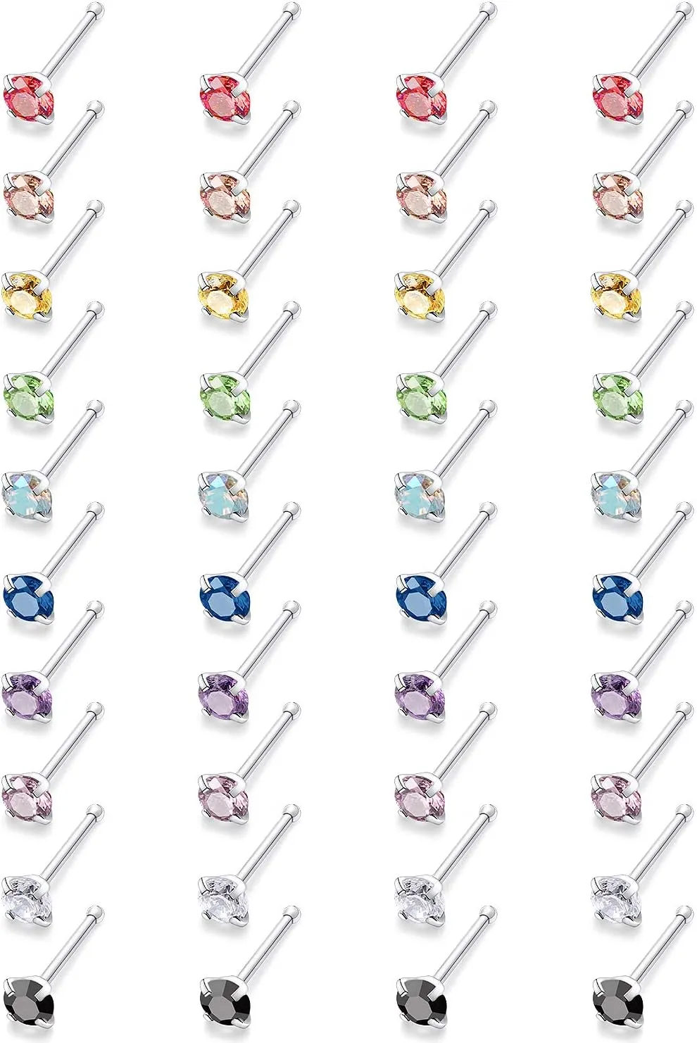 18G 20G 22G Surgical Steel Cubic Zirconia Nose Rings Studs for Women Men Nose Piercing Jewelry Top Diamond 1.5mm 2mm