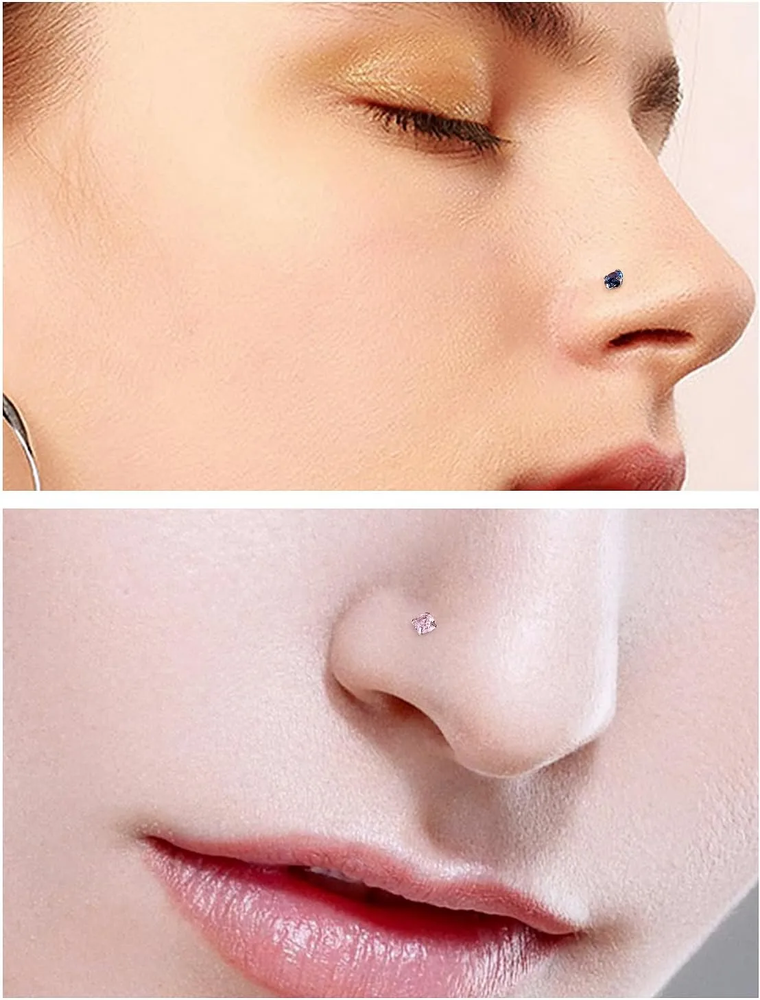 18G 20G 22G Surgical Steel Cubic Zirconia Nose Rings Studs for Women Men Nose Piercing Jewelry Top Diamond 1.5mm 2mm