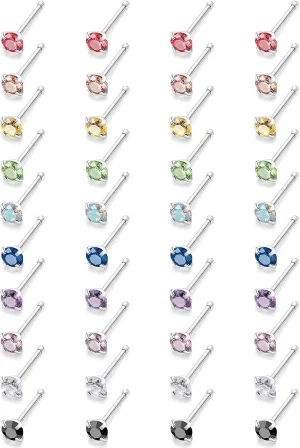 18G 20G 22G Surgical Steel Cubic Zirconia Nose Rings Studs for Women Men Nose Piercing Jewelry Top Diamond 1.5mm 2mm
