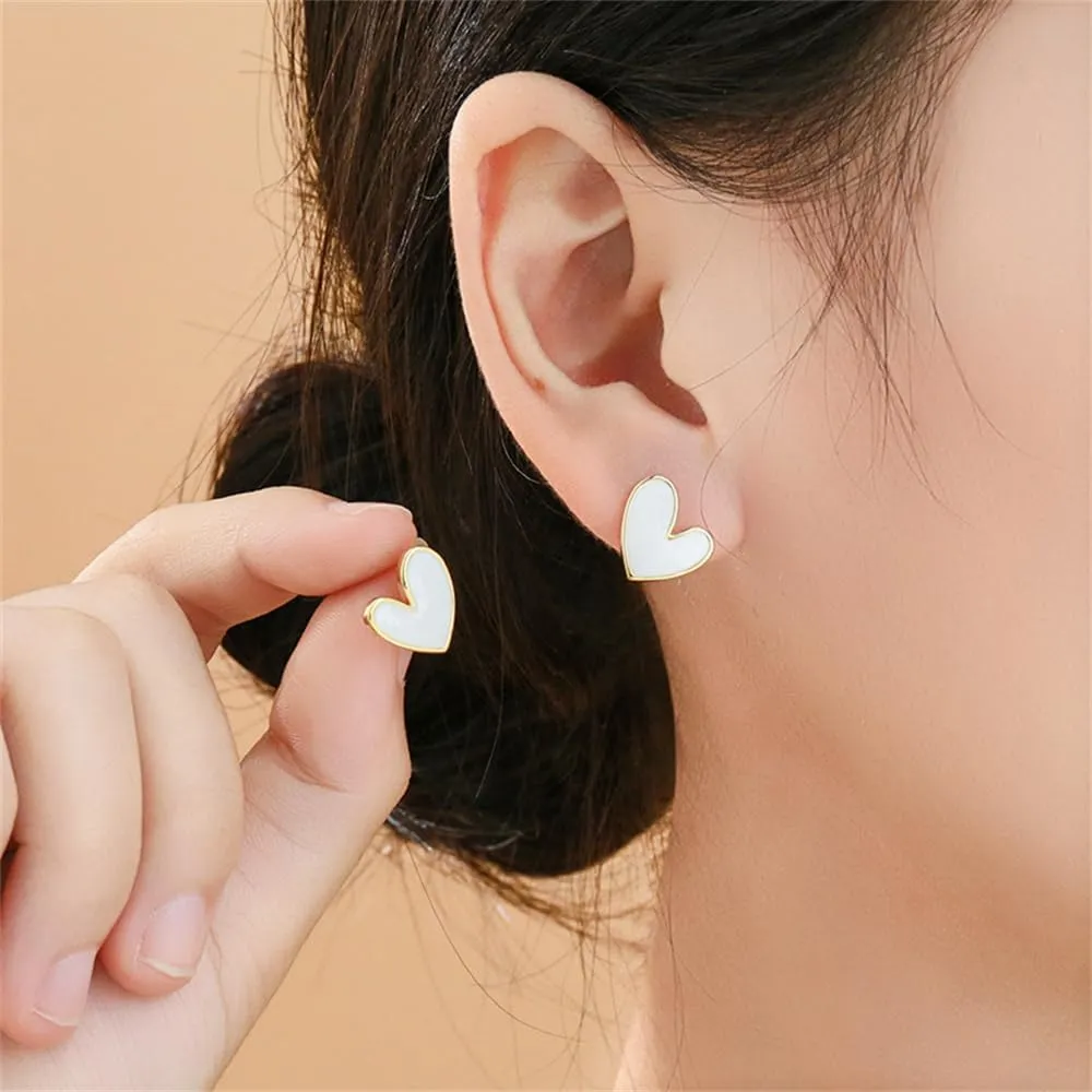 18G Dainty Enamel Heart Stud Earrings for Women 925 Sterling Silver Post Pin Hypoallergenic Small Cute Love Cartilage Studs Piercing Jewelry