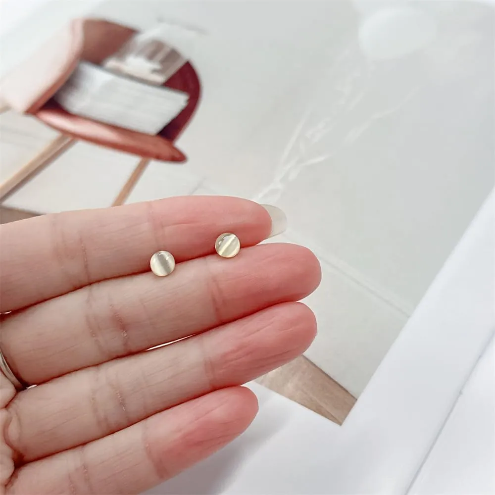 18G Tiny Round Cat's Eye Stud Earrings for Women 925 Sterling Silver Post Pin Hypoallergenic Dainty Circle Small Cartilage Studs Cute Piercing Jewelry