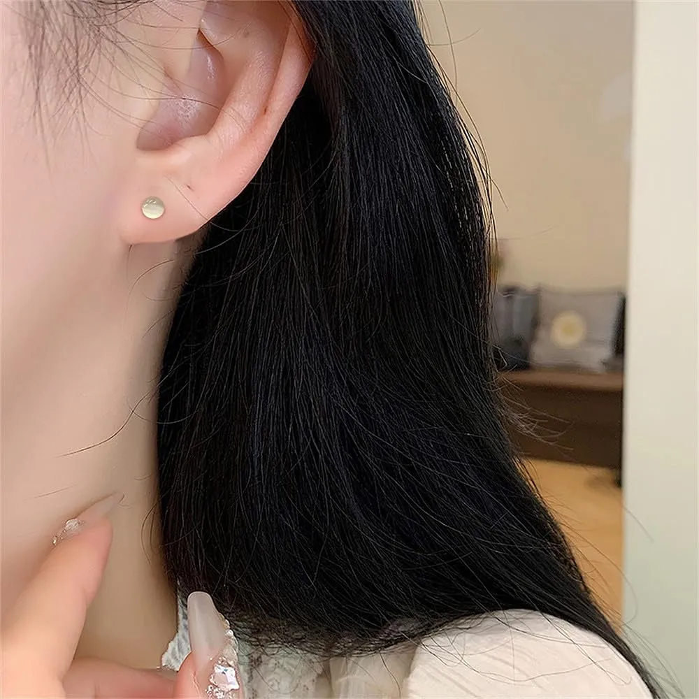 18G Tiny Round Cat's Eye Stud Earrings for Women 925 Sterling Silver Post Pin Hypoallergenic Dainty Circle Small Cartilage Studs Cute Piercing Jewelry