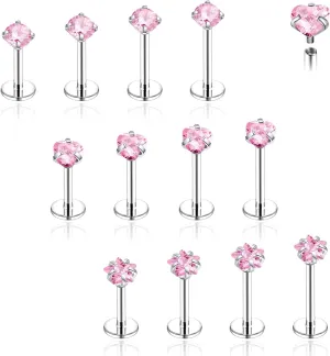 18G/16G Surgical Steel Internal Thread CZ Stud Piercing Jewelry for Tragus/Nose/Helix/Conch/Medusa/Lip/Labret - Helix Tragus Cartilage Earring for Women Men 16Pcs