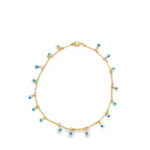 18K Gold Filled Dangle Evil Eye Charms Anklet (E155)