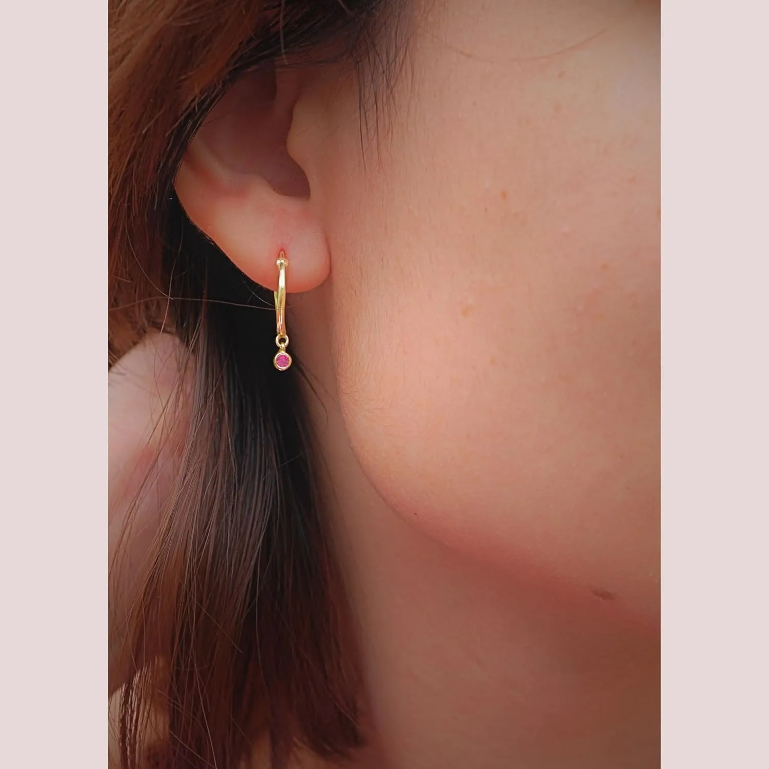 18K Gold Hoop Earrings for Women - Authentic 925 Sterling Silver Hoop Earrings with Ruby Crystal - Hypoallergenic July Birthstone Gift for Mothers Day