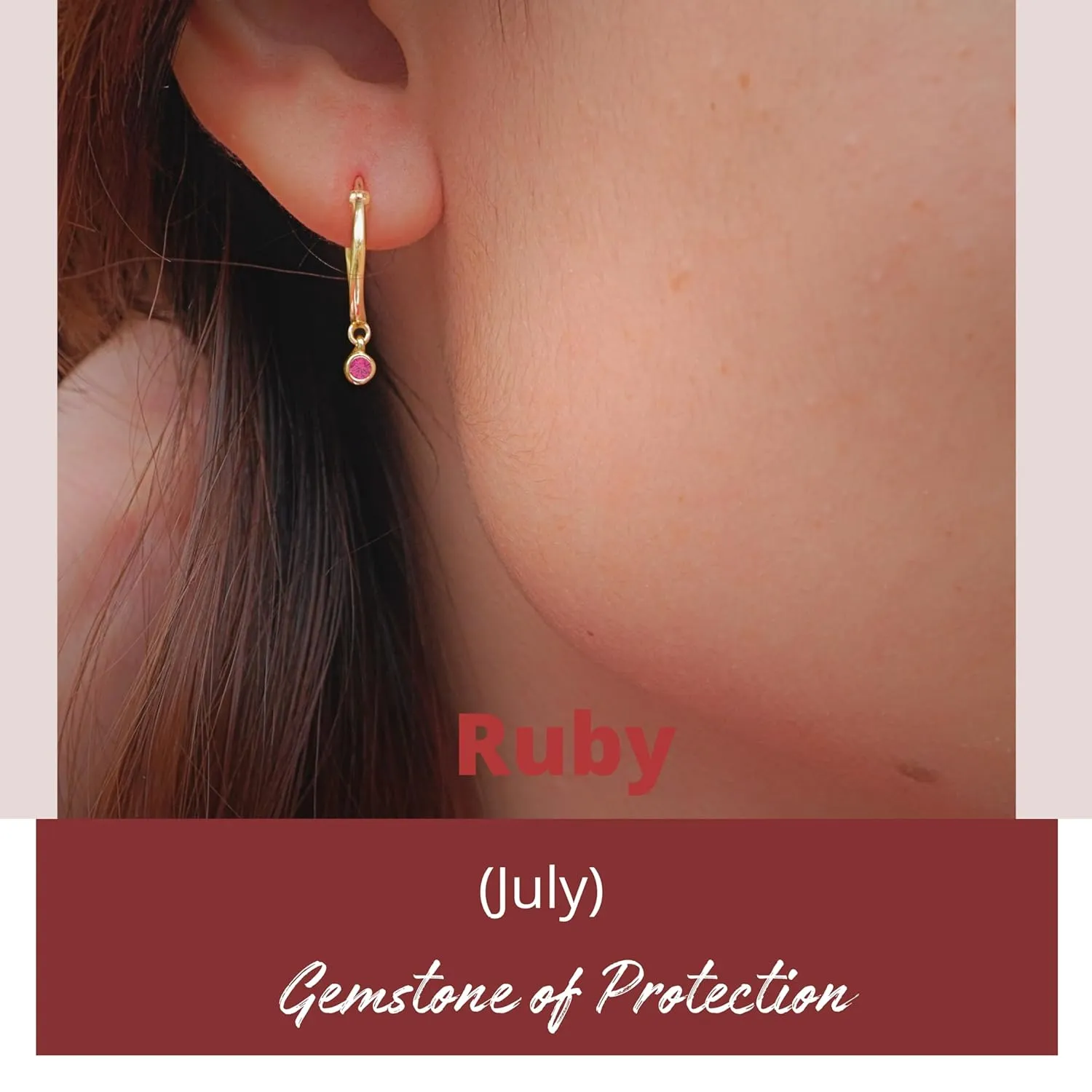 18K Gold Hoop Earrings for Women - Authentic 925 Sterling Silver Hoop Earrings with Ruby Crystal - Hypoallergenic July Birthstone Gift for Mothers Day