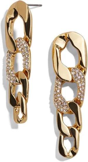 18K Gold Plated Chain Link Earrings for Women Dainty Fashion Sparkling Crystal Symmetrical Chain Link Vintage Curb Minimalist Cool Dangle Drop Stud Earrings Jewelry