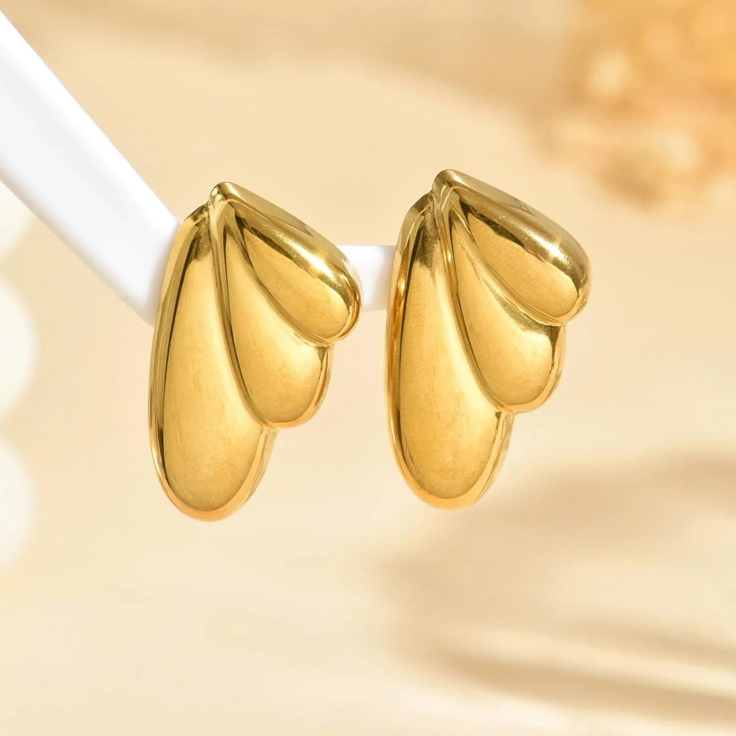 18K Gold Plated Chunky Geometric Irregular Hoop Earrings for Women Stainless Steel Vintage Twist Hoop Earrings Hypoallergenic Statement Dangle Earrings Jewelry