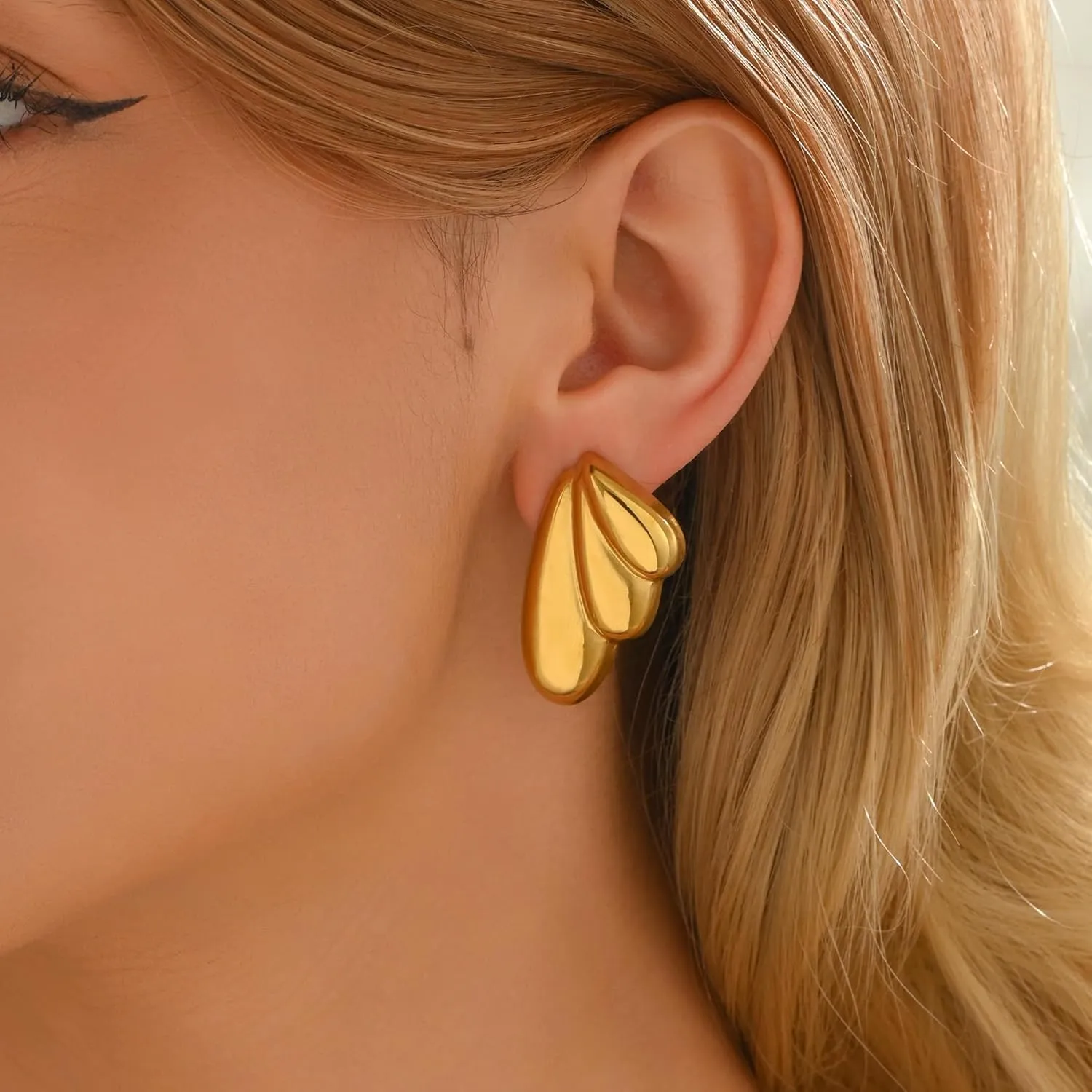 18K Gold Plated Chunky Geometric Irregular Hoop Earrings for Women Stainless Steel Vintage Twist Hoop Earrings Hypoallergenic Statement Dangle Earrings Jewelry