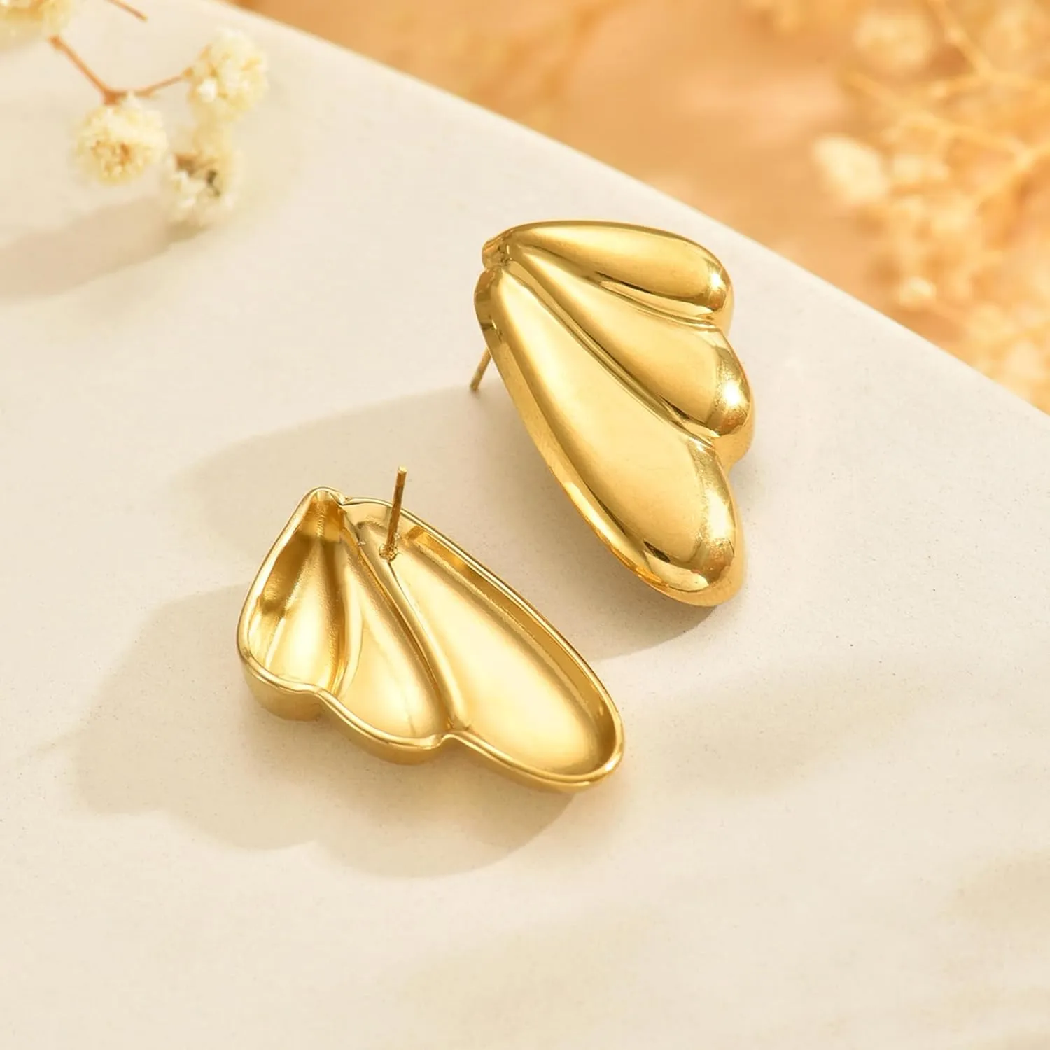 18K Gold Plated Chunky Geometric Irregular Hoop Earrings for Women Stainless Steel Vintage Twist Hoop Earrings Hypoallergenic Statement Dangle Earrings Jewelry