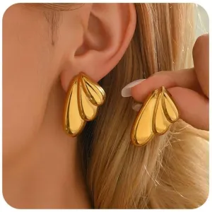 18K Gold Plated Chunky Geometric Irregular Hoop Earrings for Women Stainless Steel Vintage Twist Hoop Earrings Hypoallergenic Statement Dangle Earrings Jewelry