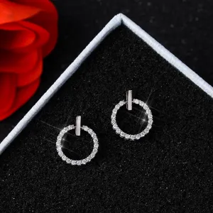 18K Gold Plated Elegant Silver Plated Circle Stud Earrings  Statement Sparkling Cubic Zirconia Minimalist Geometric Earrings for Women