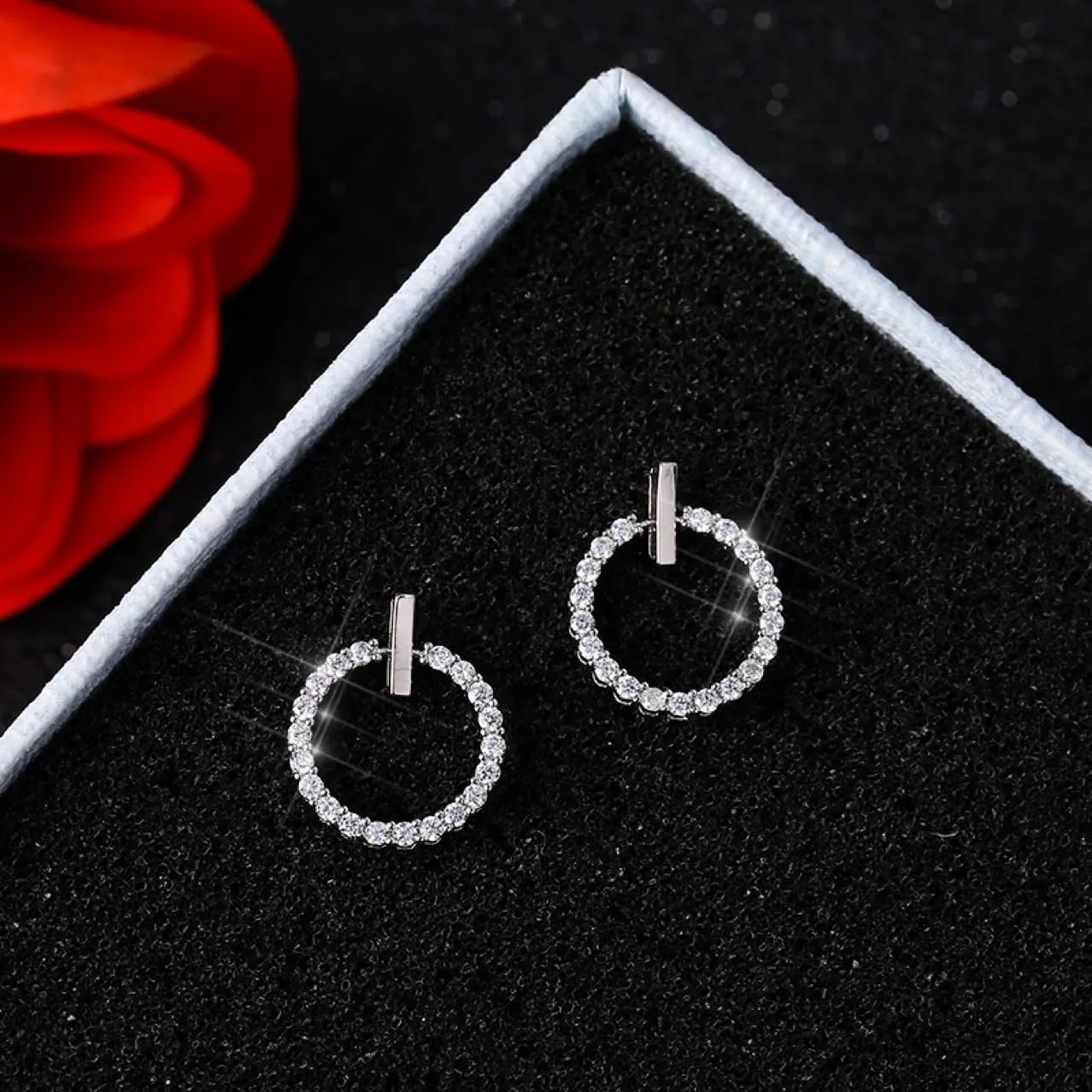 18K Gold Plated Elegant Silver Plated Circle Stud Earrings  Statement Sparkling Cubic Zirconia Minimalist Geometric Earrings for Women