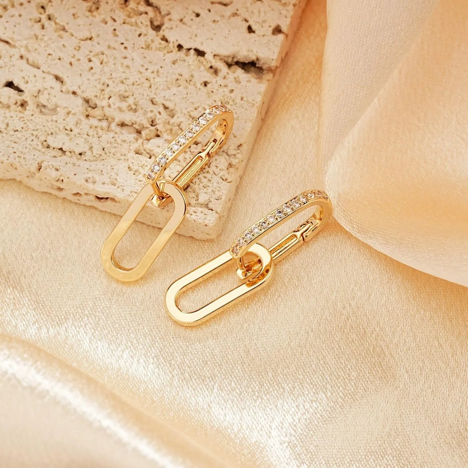 18K Gold Plated Paperclip Earrings For Women Trendy Chain Link Earrings Gold Statement Hoops Earrings Rectangle Drop Dangle Earrings Jewelry Gifts For Wedding