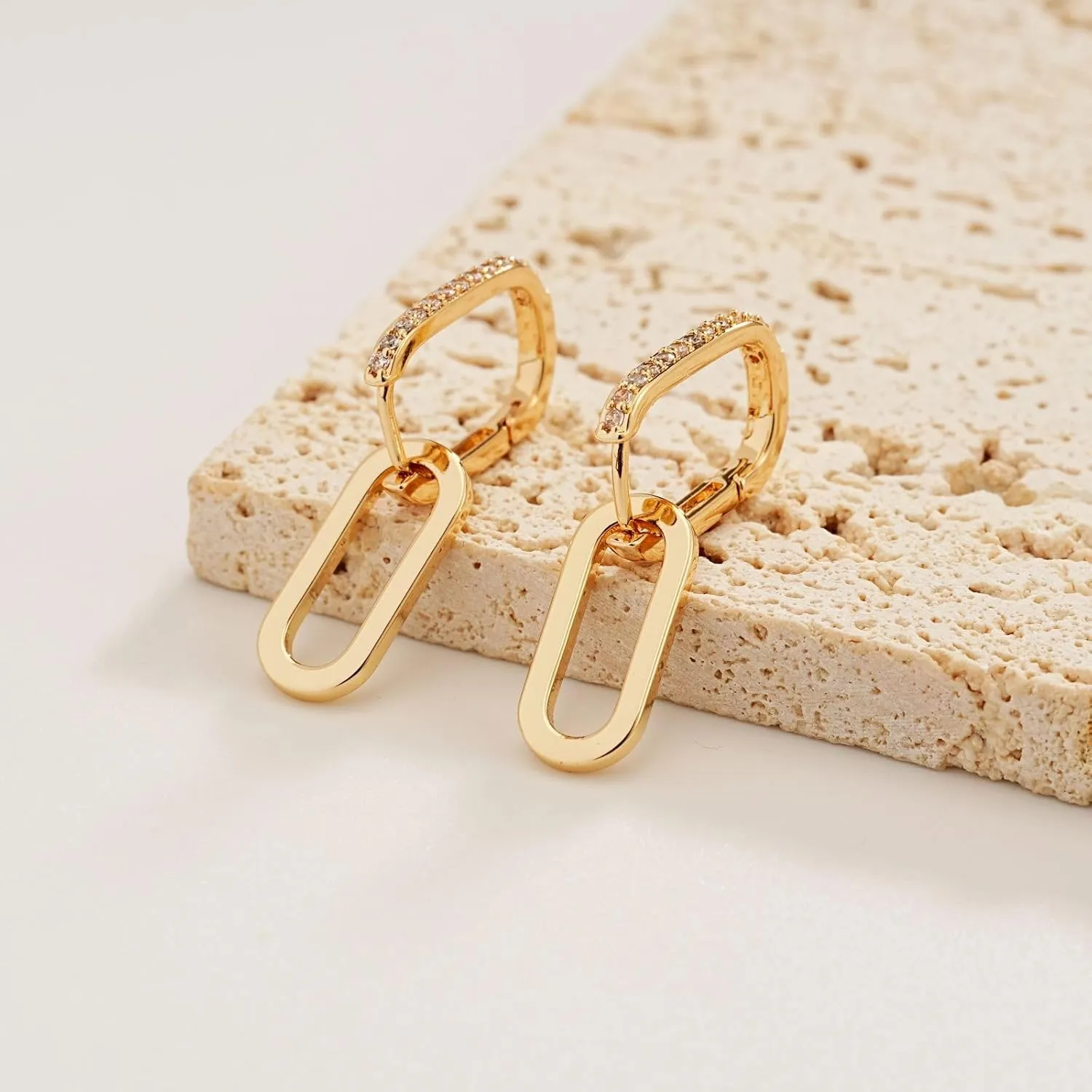 18K Gold Plated Paperclip Earrings For Women Trendy Chain Link Earrings Gold Statement Hoops Earrings Rectangle Drop Dangle Earrings Jewelry Gifts For Wedding