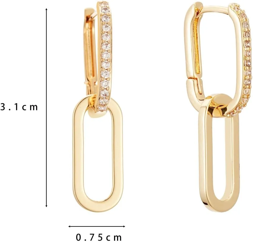 18K Gold Plated Paperclip Earrings For Women Trendy Chain Link Earrings Gold Statement Hoops Earrings Rectangle Drop Dangle Earrings Jewelry Gifts For Wedding