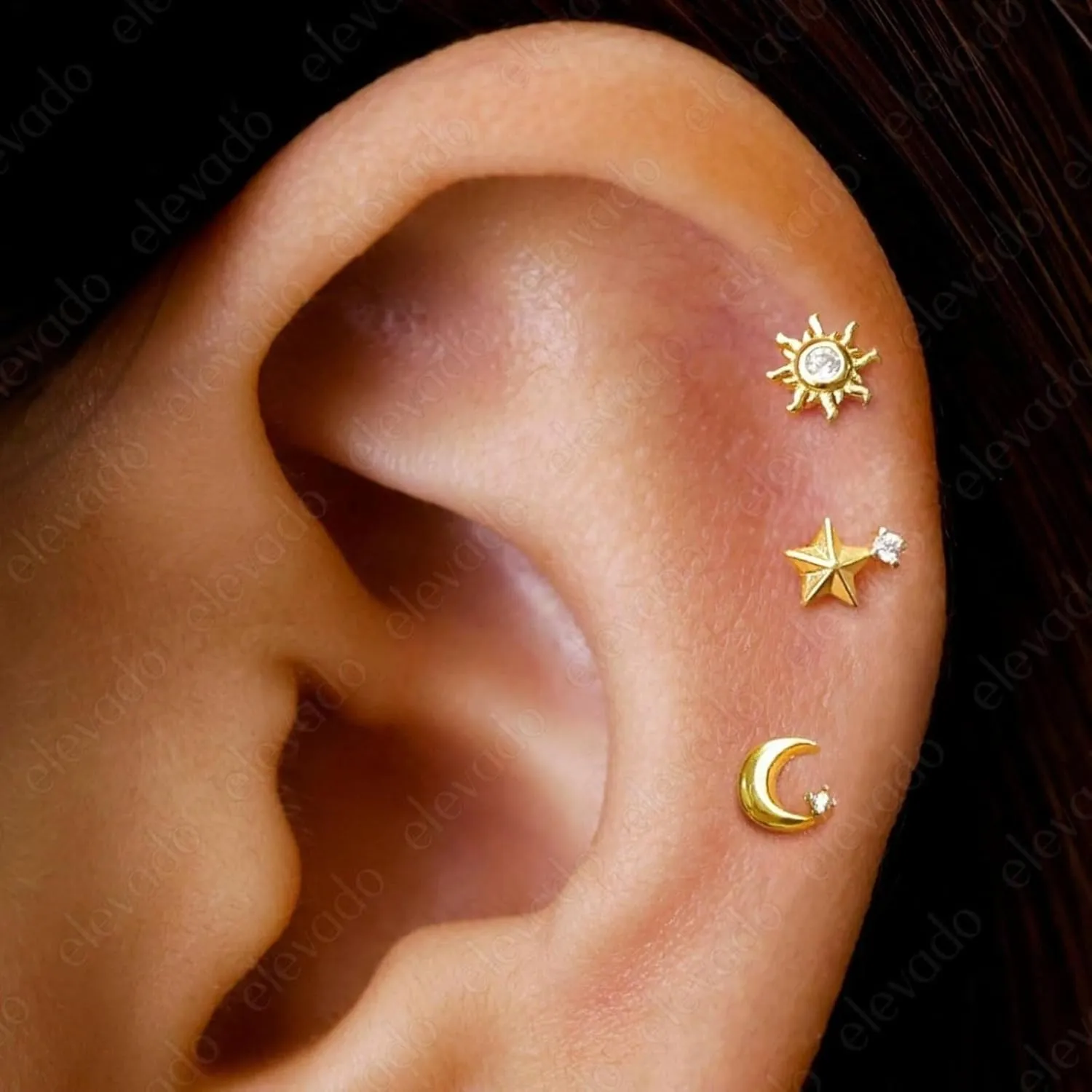 18K gold plated stainless steel ear studs, mini ear studs, minimalist screw earrings