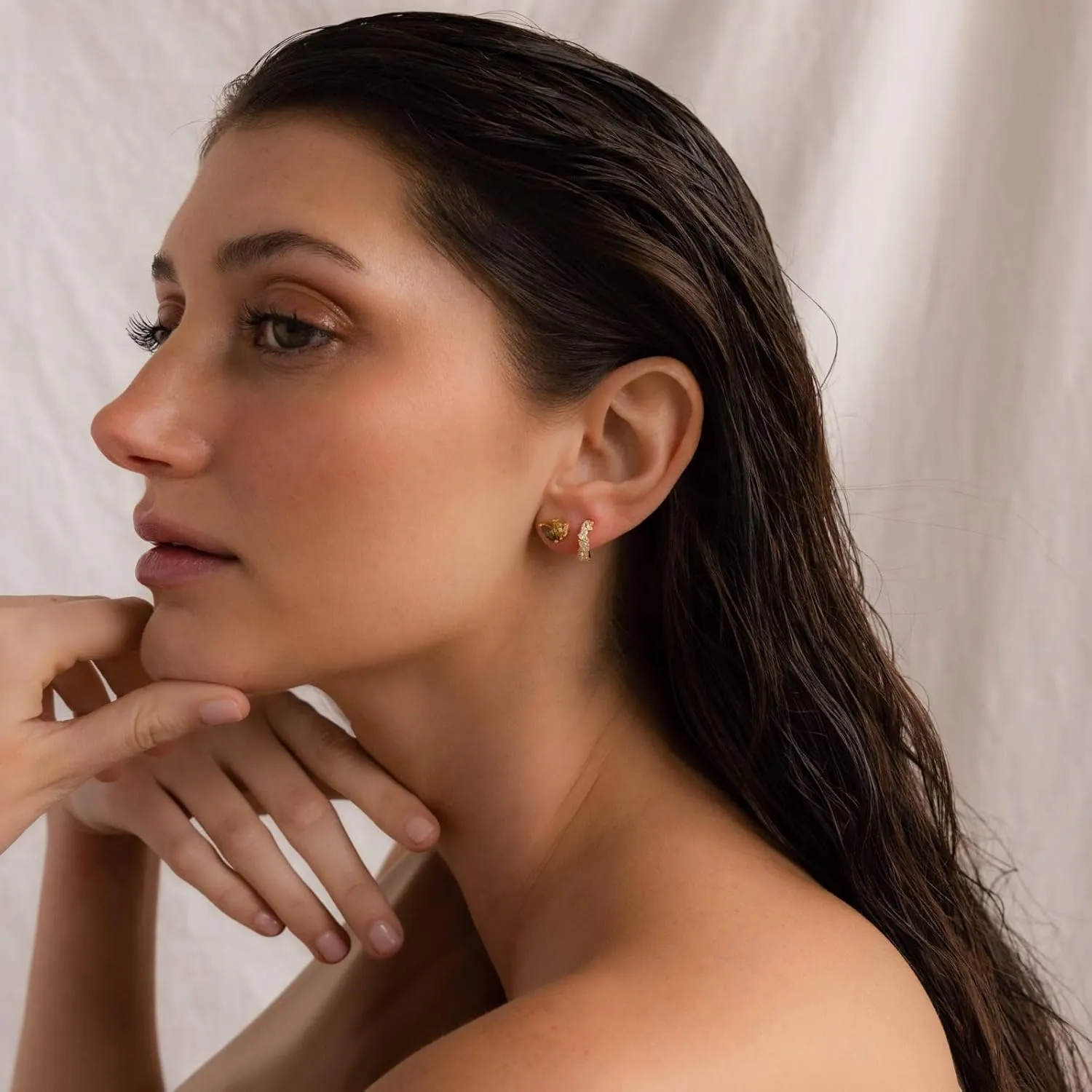 18K gold plated stainless steel ear studs, mini ear studs, minimalist screw earrings