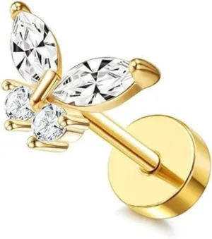 18K gold plated stainless steel ear studs, mini ear studs, minimalist screw earrings