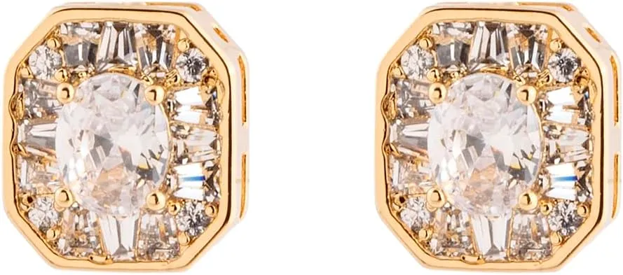 18K Gold Stud Earrings for Women  Hypoallergenic Cubic Zirconia Earrings, Elegant Gold Earrings Studs