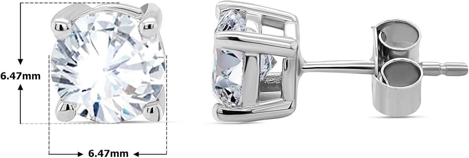 18K White Gold Plated Sparkling CZ Diamond Stud Earrings 925 Sterling Silver Cubic Zirconia Stud Earrings Hypoallergenic Simulated Diamond Stud Earrings for Women 4MM-10MM